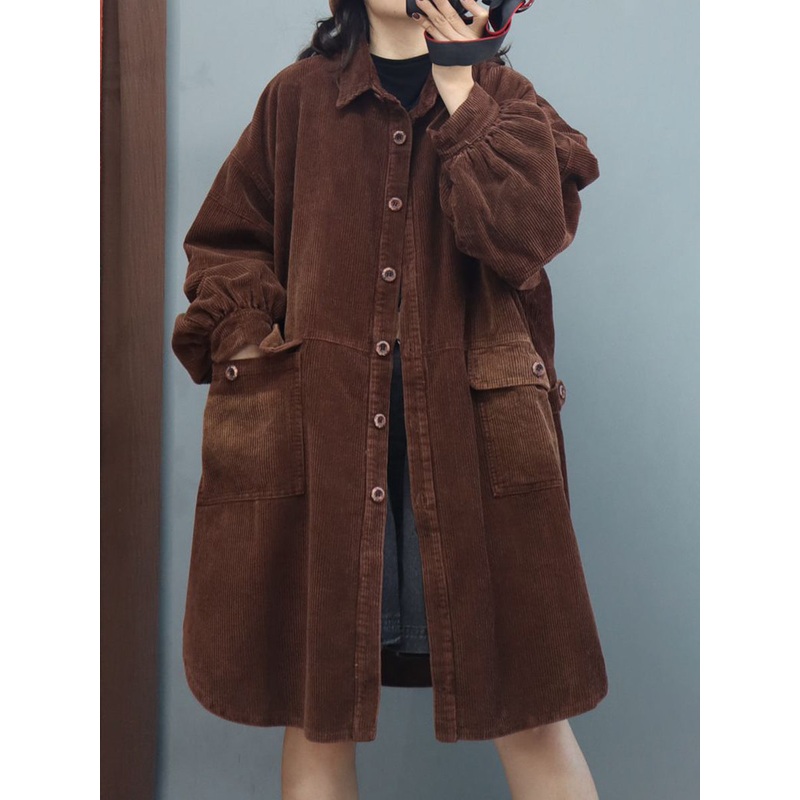 Women Winter Loose Mid Length Coat Lantern Sleeve