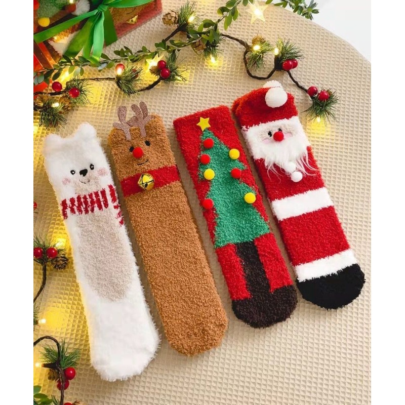 Art Jacquard Christmas Theme Thick Velour Crew Socks