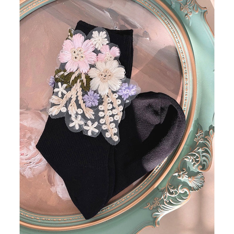Beautiful Black Floral Holidays Mid Calf Socks