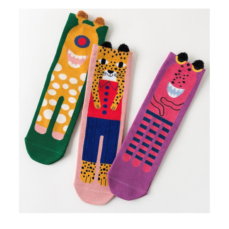 Beautiful Cute Cartoon Monster Pring Fine Cotton Mid Calf Socks