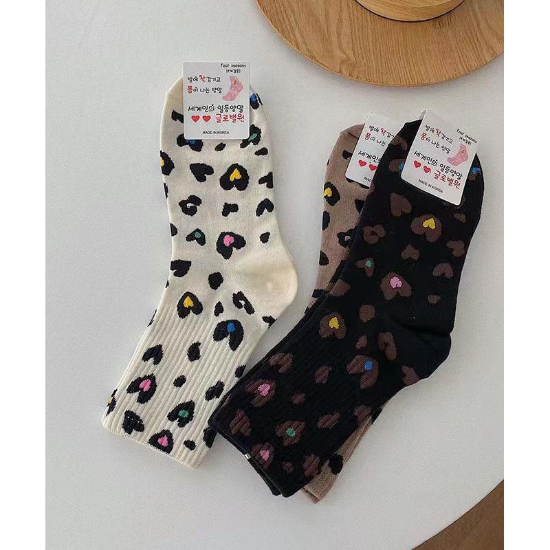 Beautiful Leopard Jacquard Warm Cotton Mid Calf Socks