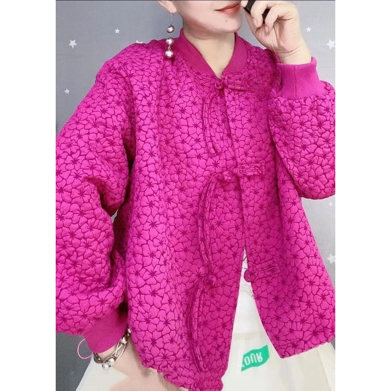 Beautiful Purple Red Oversized Chinese Button Cotton Coats Fall