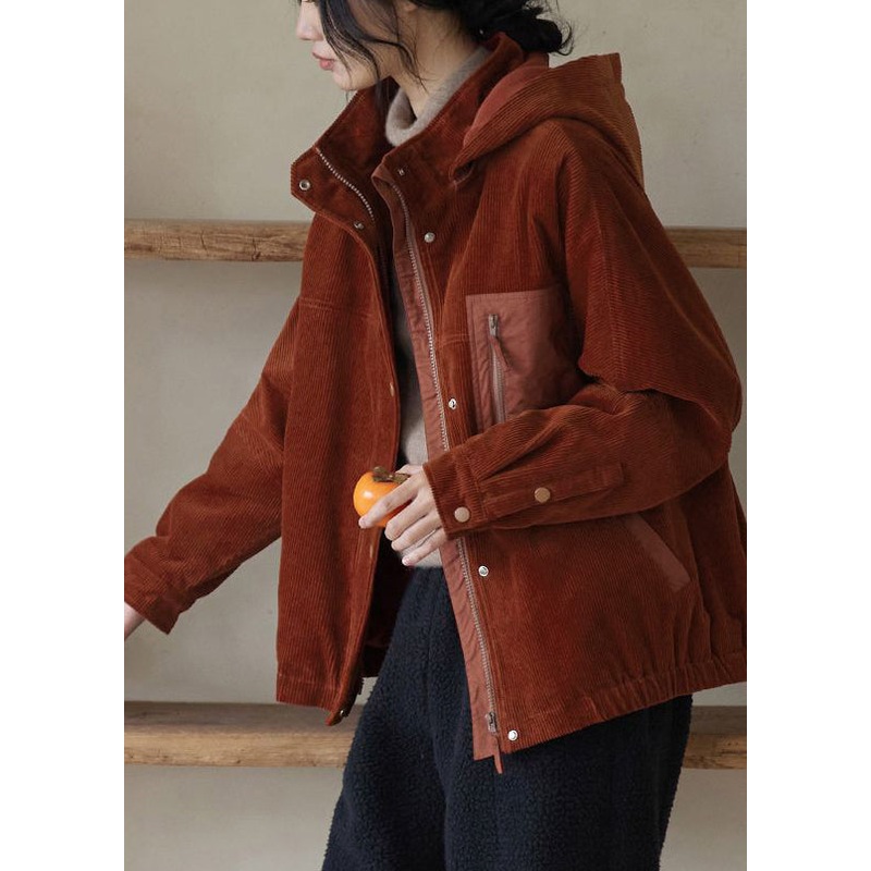 Boho Brown Oversized Patchwork Warm Fleece Corduroy Jackets Winter