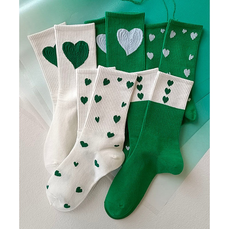 Boutique Stylish Green Jacquard Cotton Mid Calf Socks