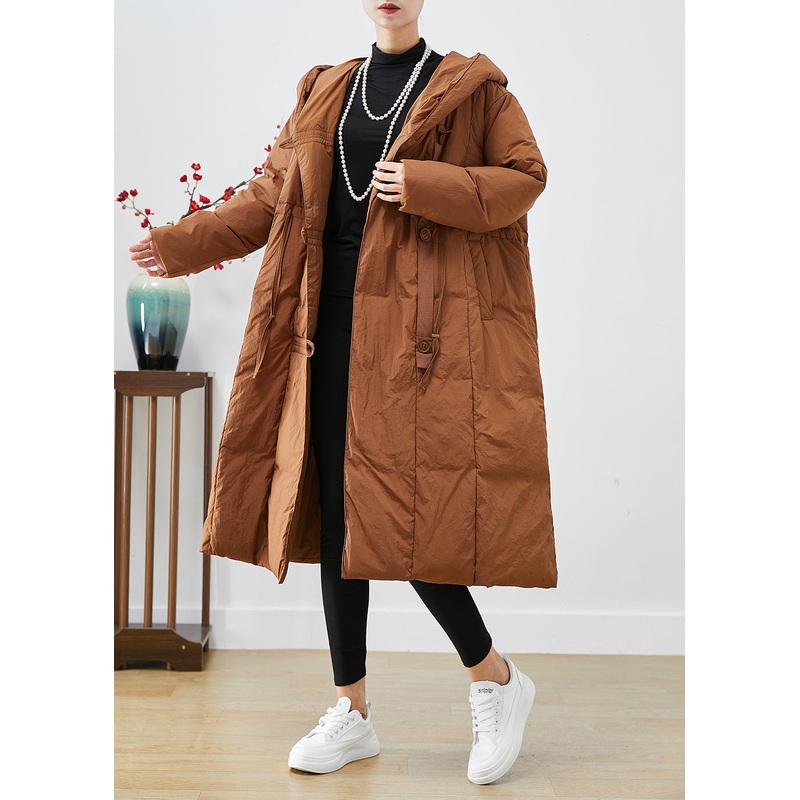 Coffee Patchwork Duck Down Puffers Jackets Hooded Oversized Winter
