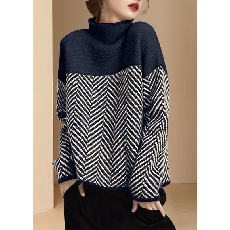 Fashion Nary Turtle Neck Patchwork Knit Pullover Winter