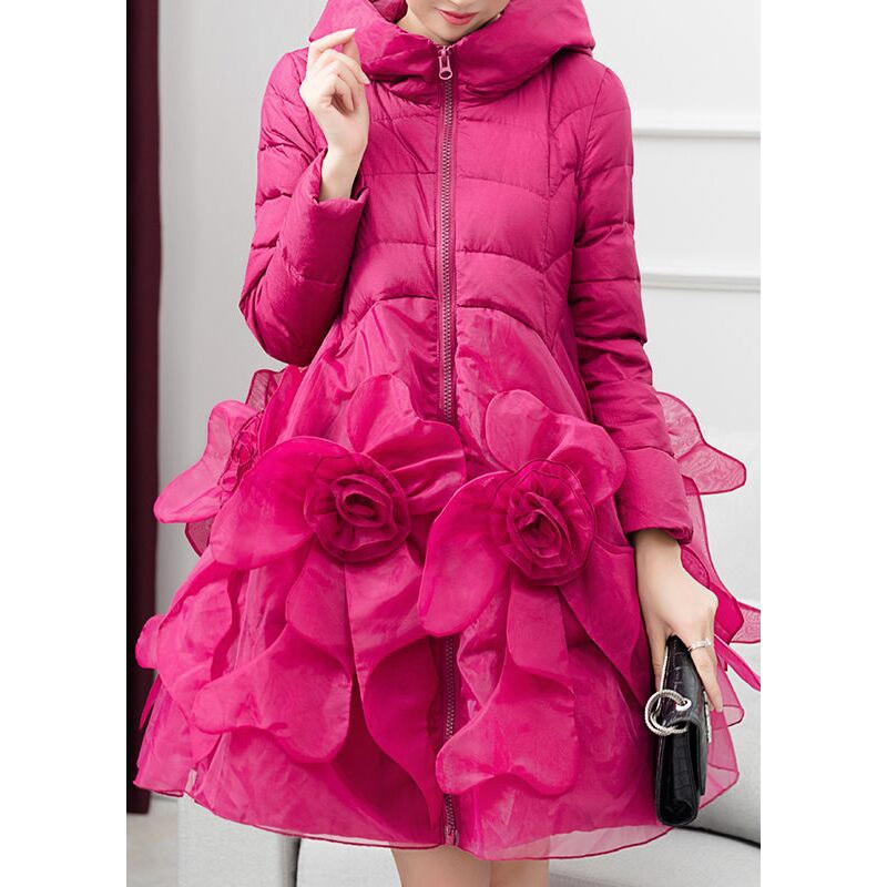 Italian Rose Hooded Pockets Floral Patchwork Duck Down Winter Coats