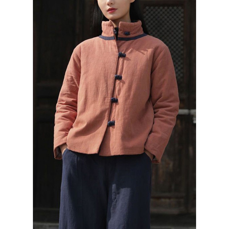 Orange Warm Fine Cotton Filled Coats Chinese Button Winter