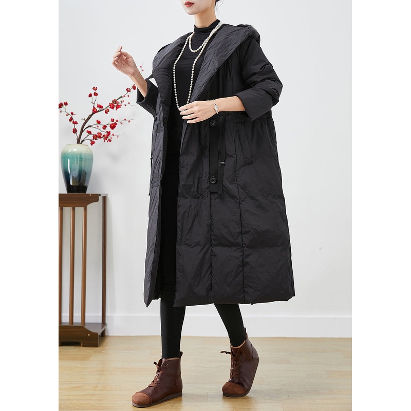 Plus Size Black Oversized Patchwork Duck Down Jacket In Winter
