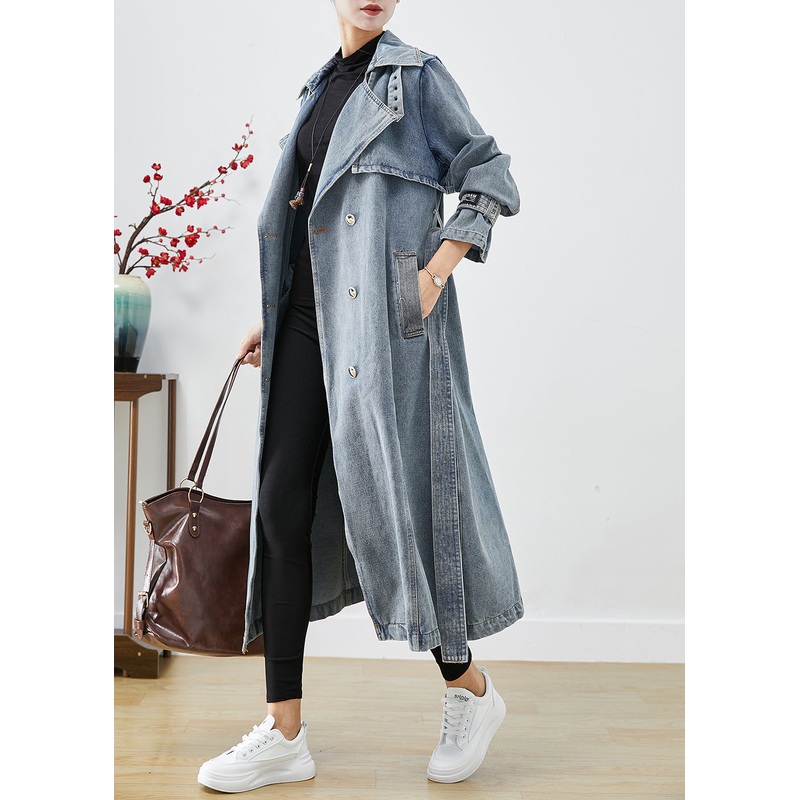 Stylish Light Blue Double Breast Oversized Denim Trench Coats Fall