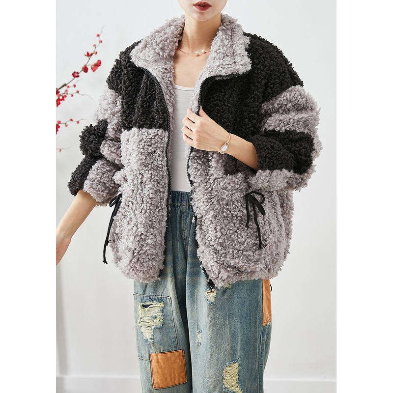 Bohemian Colorblock Oversized Patchwork Pockets Fleece Jackets Winter