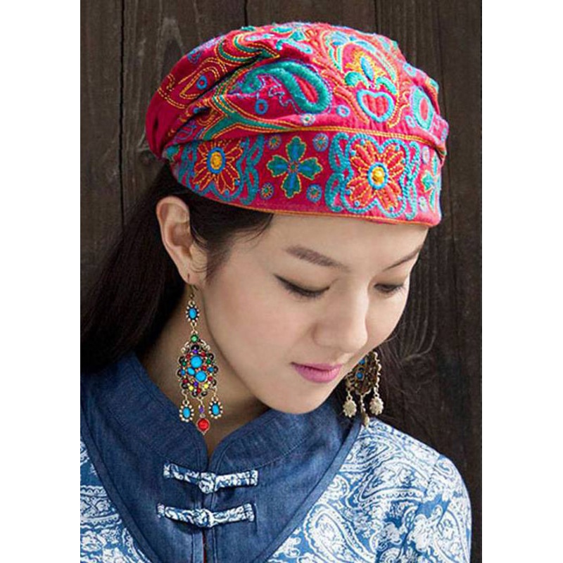 Boho Retro Red Embroidery Bonnie Hat