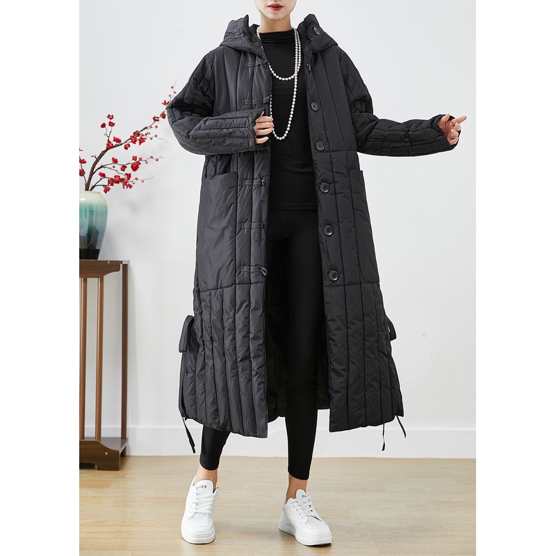 Casual Black Oversized Striped Fine Cotton Filled Puffers Jackets Winter