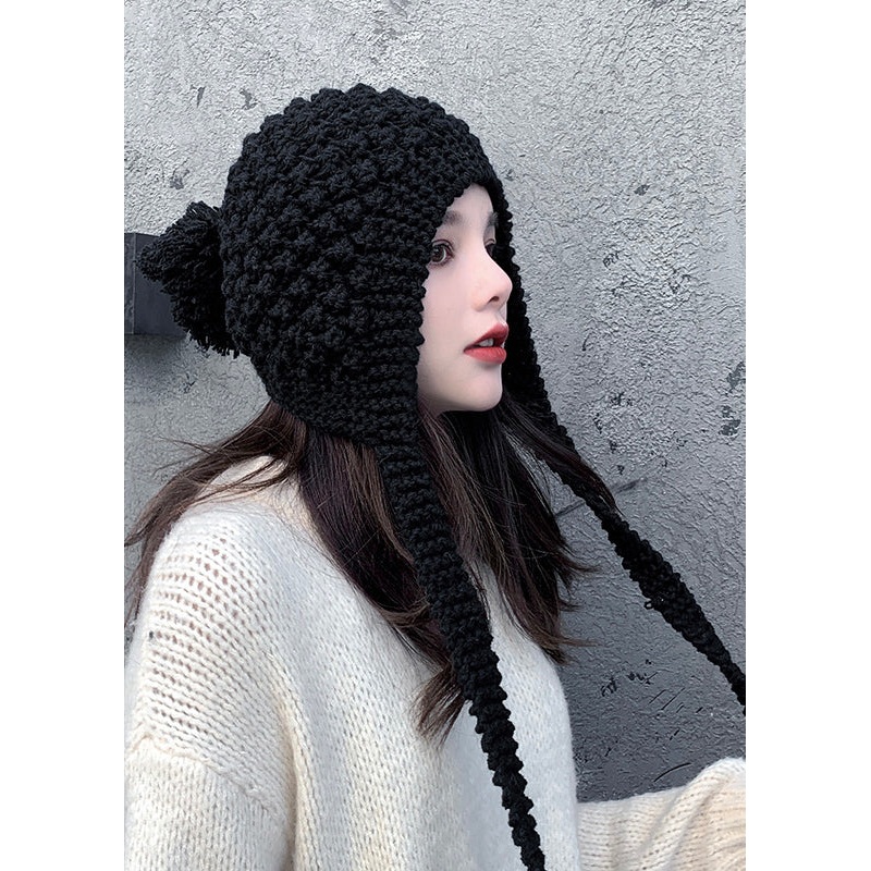 Chic Autumn And Winter Black Warm Knit Bonnie Hat
