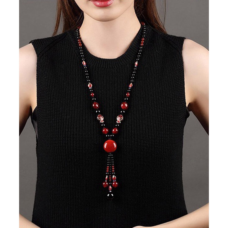 Classy Red Agate Coloured Glaze Cloisonne Pendant Necklace