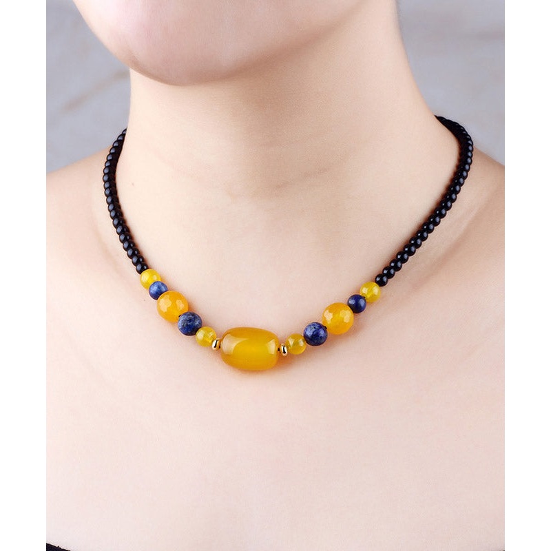 Elegant Yellow Agate Gem Stone Gratuated Bead Necklace