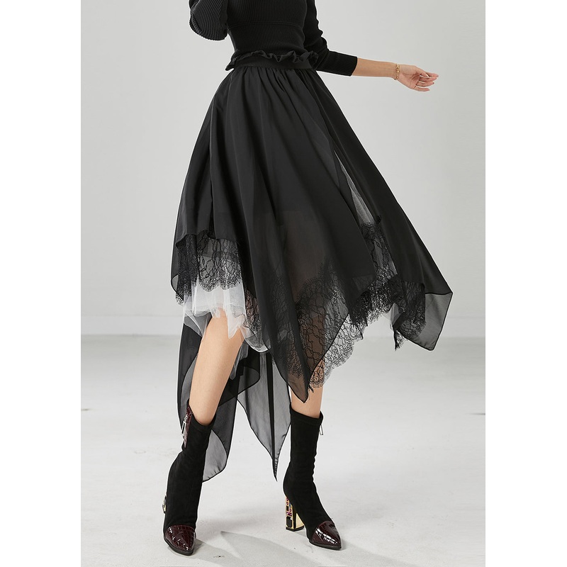 Fashion Black Asymmetrical Chiffon Holiday Skirts Summer