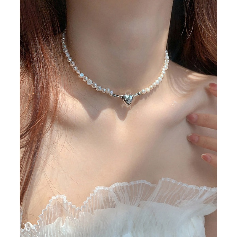 Fashion White Overgild Asymmetricar Love Pearl Pendant Necklace