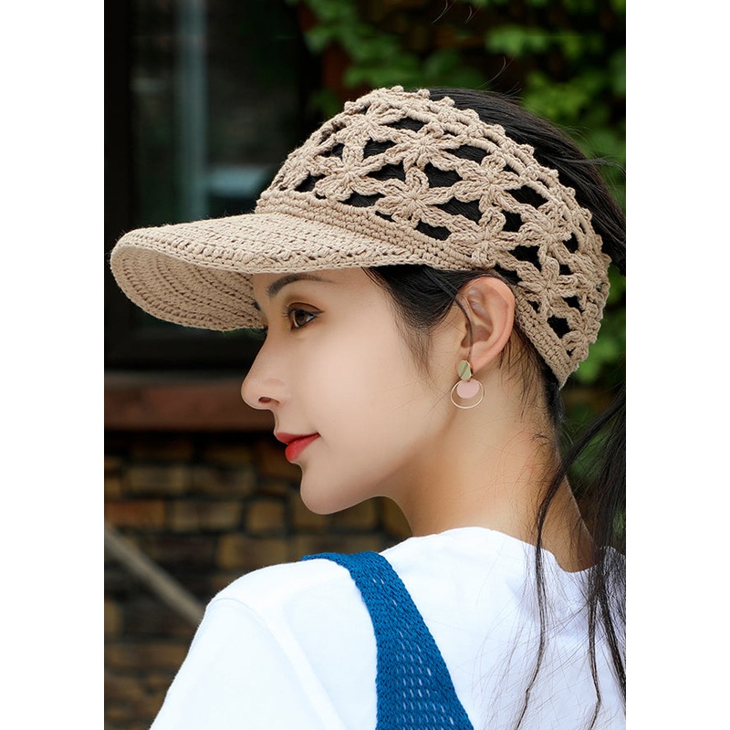 Handmade Women Khaki Hollow Out Knitting Hat