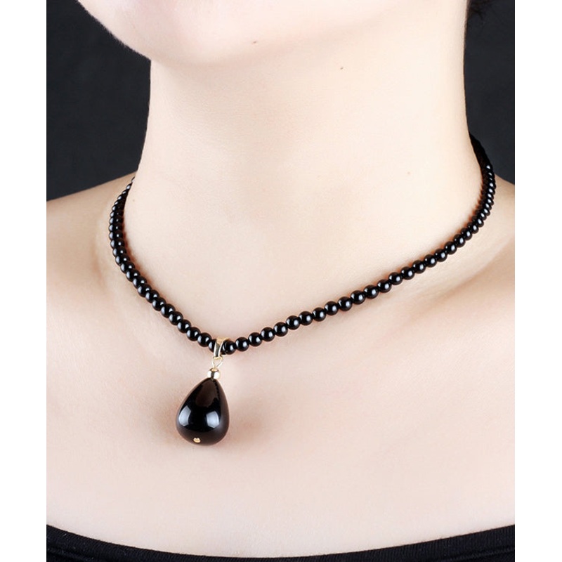 Modern Black Agate Water Drop Pendant Necklace