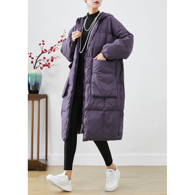 Style Purple Oversized Big Pockets Warm Duck Down Jacket In Winter