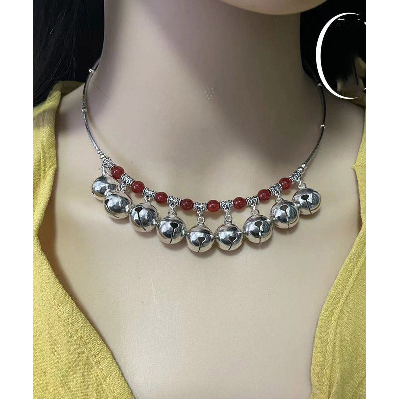 Vintage Red Alloy Agate Bell Bead Gratuated Necklace