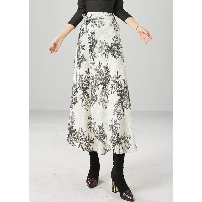 White Print Chiffon Beach Skirts Slim Fit Lace Up Summer