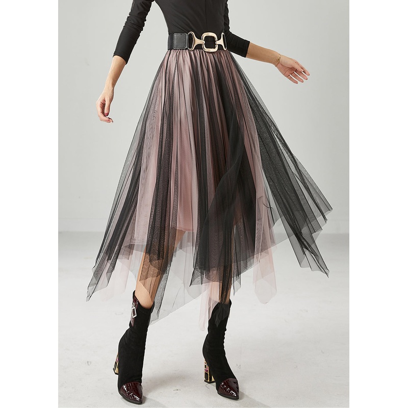 Women Black Asymmetrical Exra Large Hem Tulle Skirt Summer