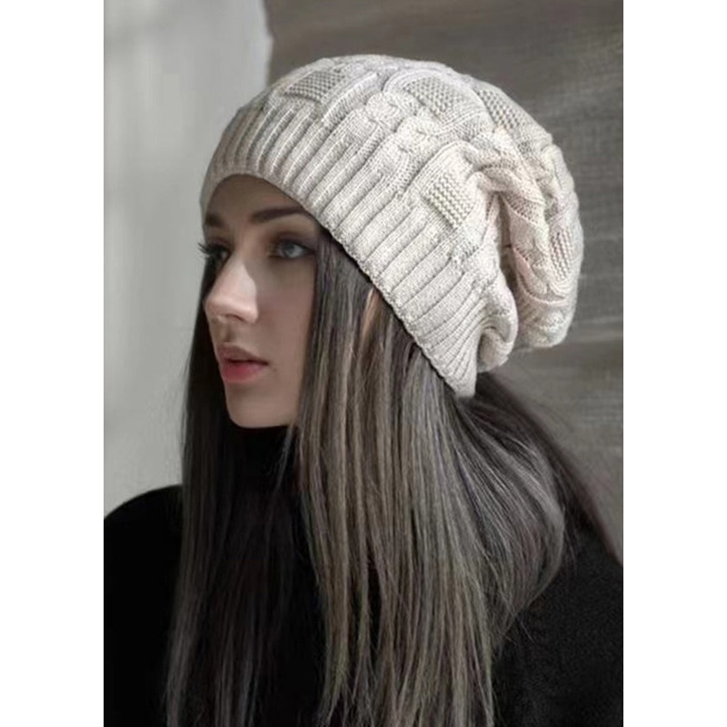 Autumn And Winter Beige Warm Knit Bonnie Hat