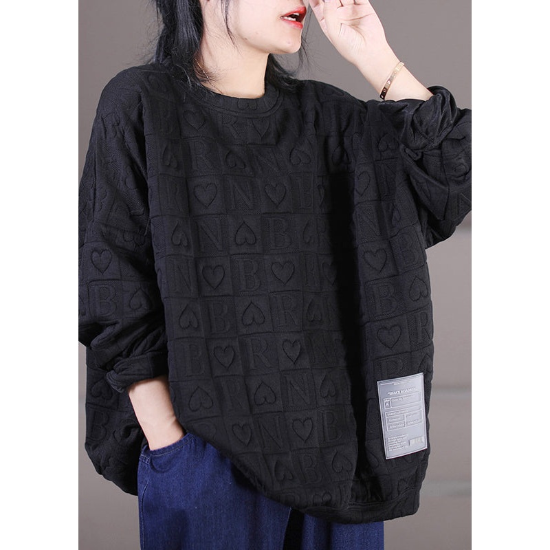 Black O-Neck Graphic Patchwork Sweatshirts Long Sleeve