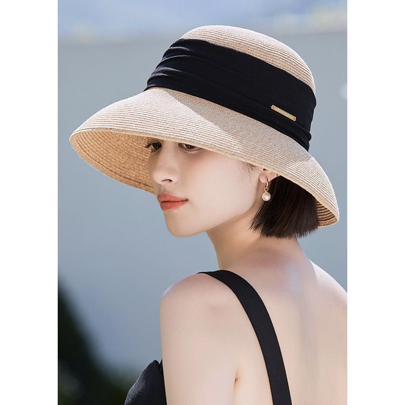 Bohemian Beige Large Brim Straw Woven Sunscreen Floppy Sun Hat