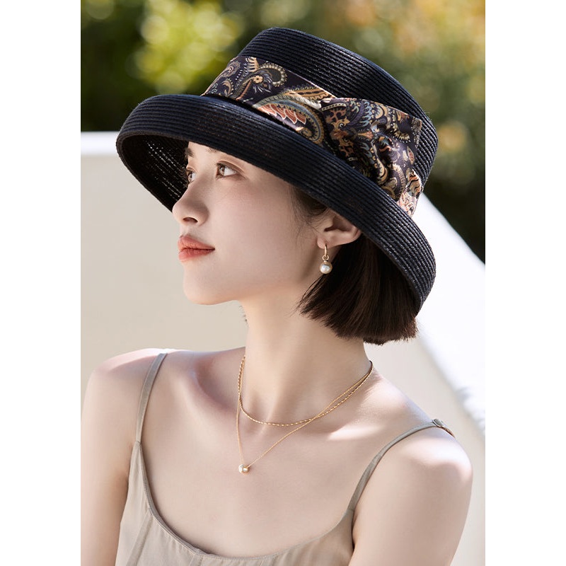 Boutique Classy Black Holiday Straw Woven Floppy Sun Hat