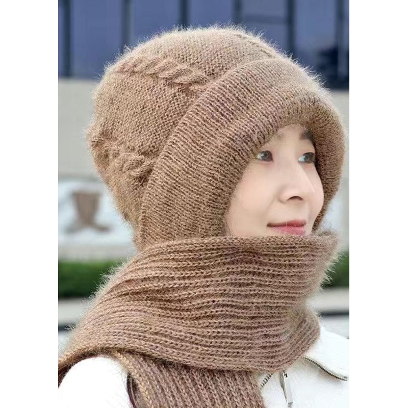 Classy Coffee Thick Warm Fleece Hat And Scarf Two Piece Set
