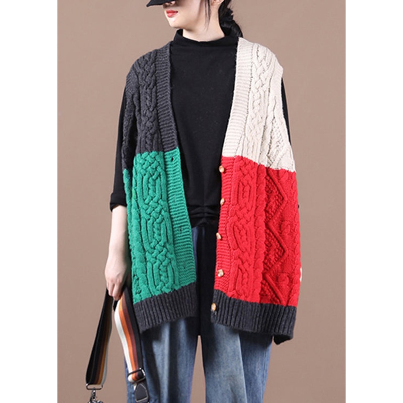 Dark Gray V Neck Button Knit Waistcoat Sleeveless