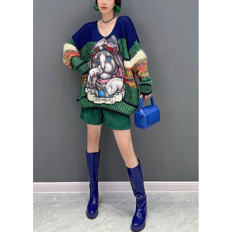 Fashion O-Neck Animal Print Thick Knit Sweaters Fall