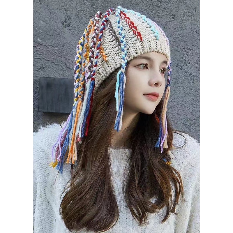 Hip Hop Style Beige Dirty Braid Wig One Piece Hand Knit Bonnie Hat