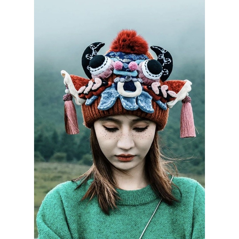 Original Design Ethnic Style Head Of An Ox Knit Hat