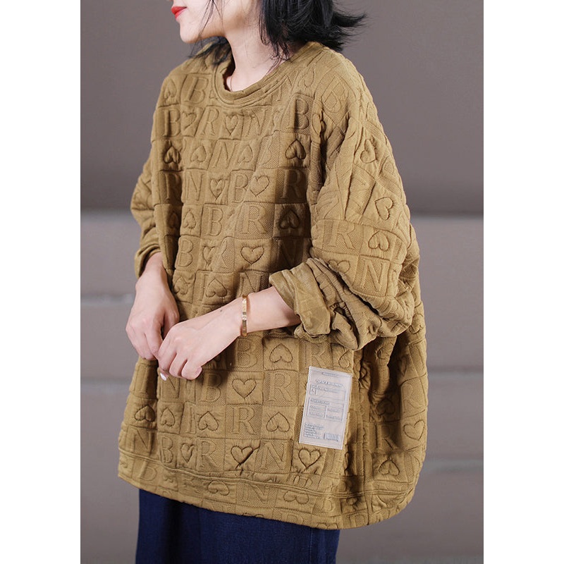 Simple Yellow O-Neck Graphic Patchwork Sweatshirts Long Sleeve