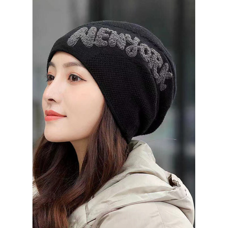 Stylish Black Letter Embroidery Warm Fleece Cotton Knit Bonnie Hat