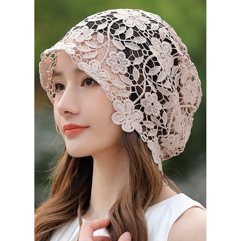 Stylish Khaki Floral Hollow Out Lace Bonnie Hat