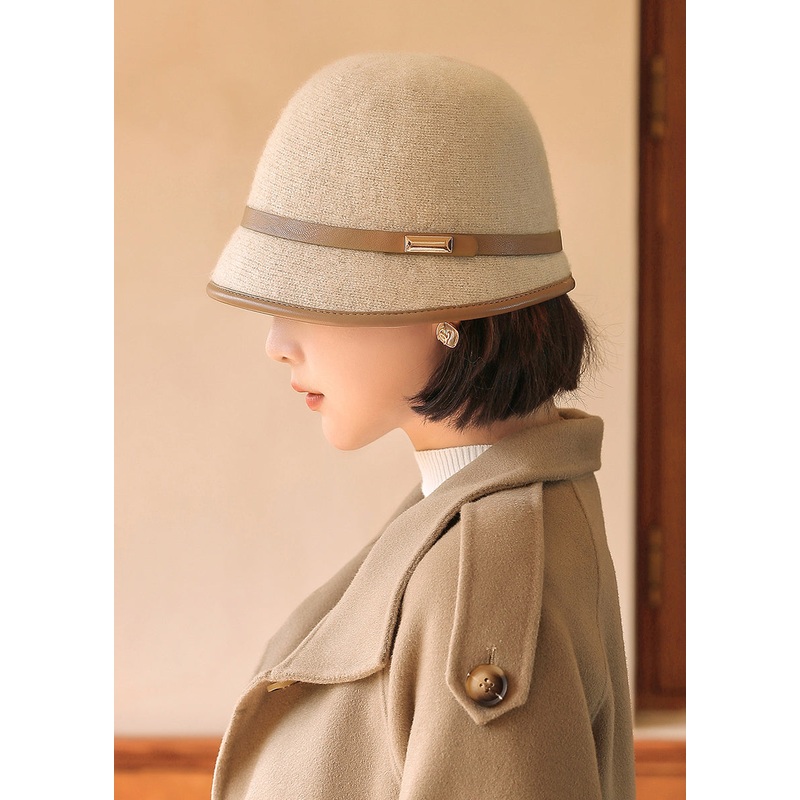 Stylish Light Coffee Autumn And Winter Warm Woolen Bucket Hat