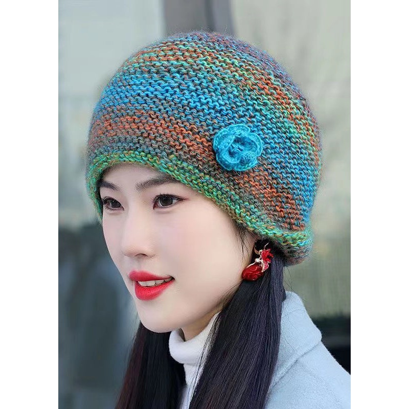 Women Handmade Peacock Blue Woolen Knit Bonnie Hat
