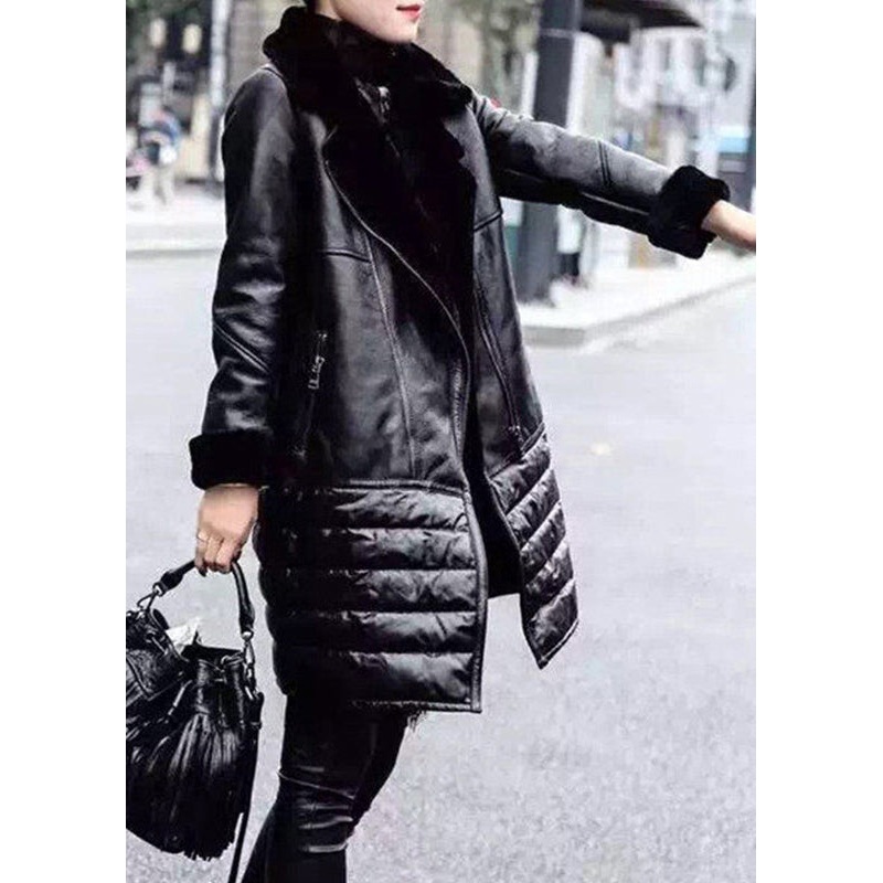 Black Pockets Patchwork 90% Duck Down Coats Zip Up Long Sleeve