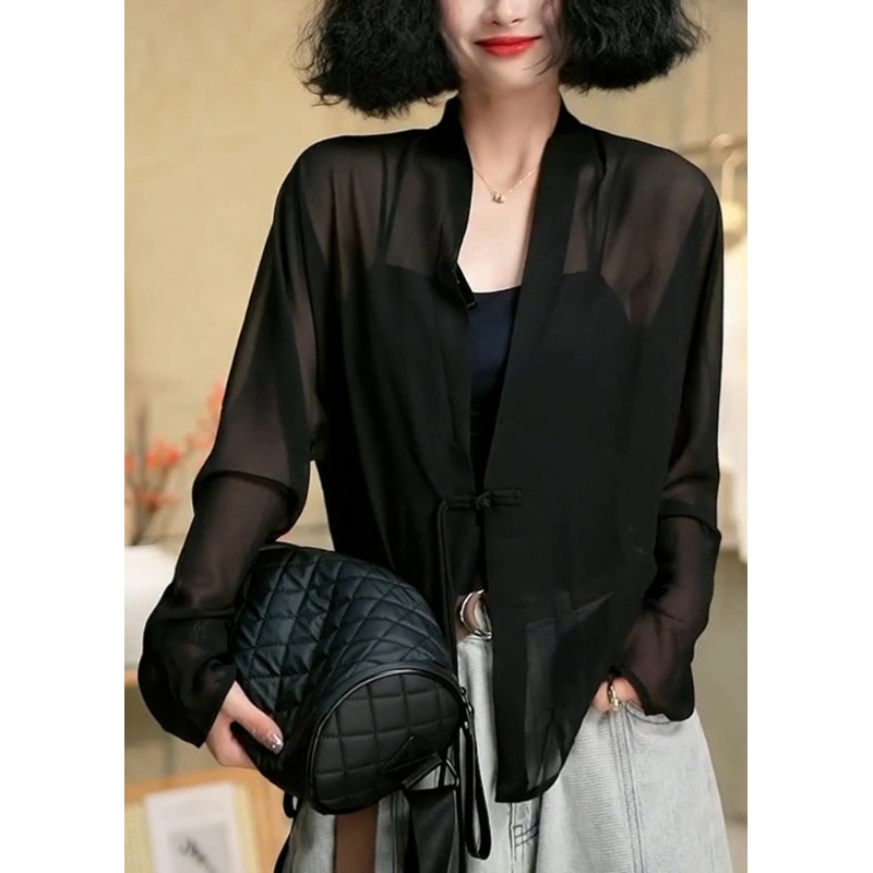 Bohemian Black Tasseled Patchwork Tulle UPF 50+ Coat Summer