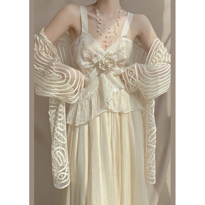 Boutique Apricot Spaghetti Strap Tank And Skirt Silk Two Pieces Set Summer