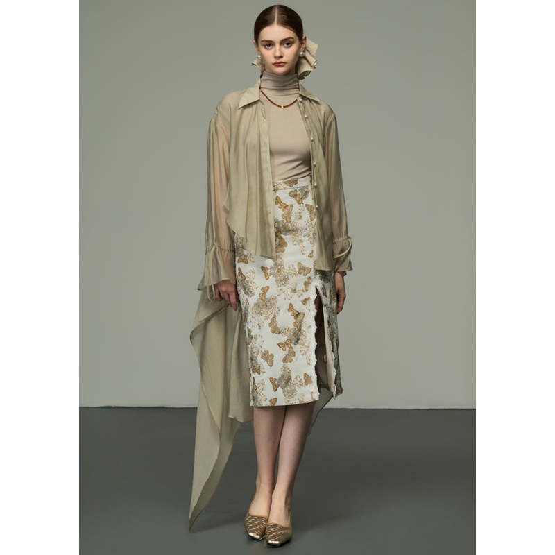 Boutique Green Asymmetrical Patchwork Silk Shirts Summer