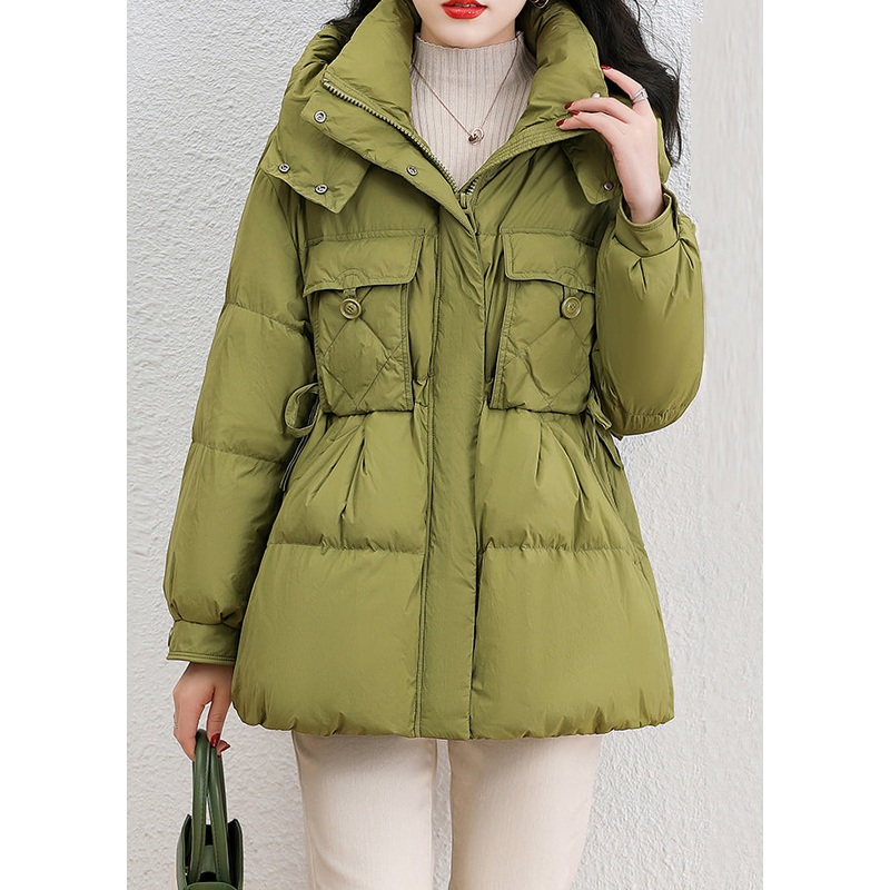 Fashion Green Hooded Pockets Patchwork Duck Down Down Coat Winter