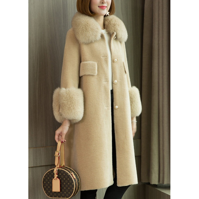 Italian Apricot Fur Collar Pockets Teddy Faux Fur Coats Winter