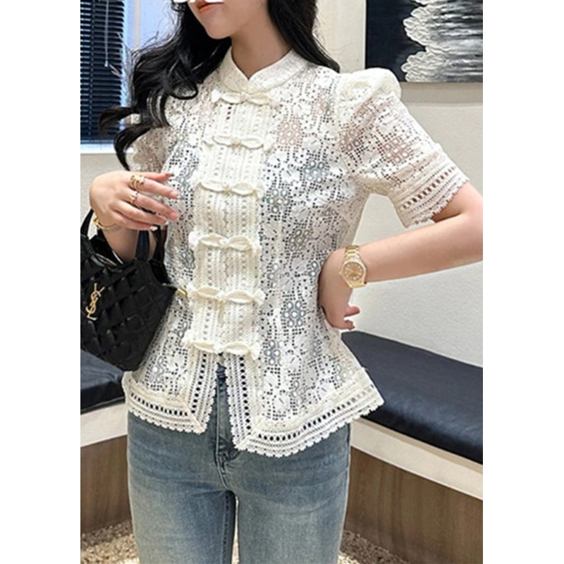 Novelty Beige Hollow Out Lace Top Summer