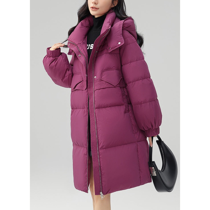 Rose Button Patchwork Duck Down Coat Hooded Long Sleeve